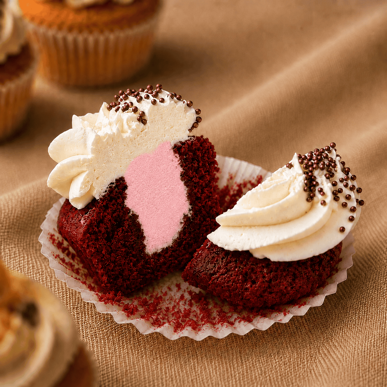 Grote cupcake met roze vulling