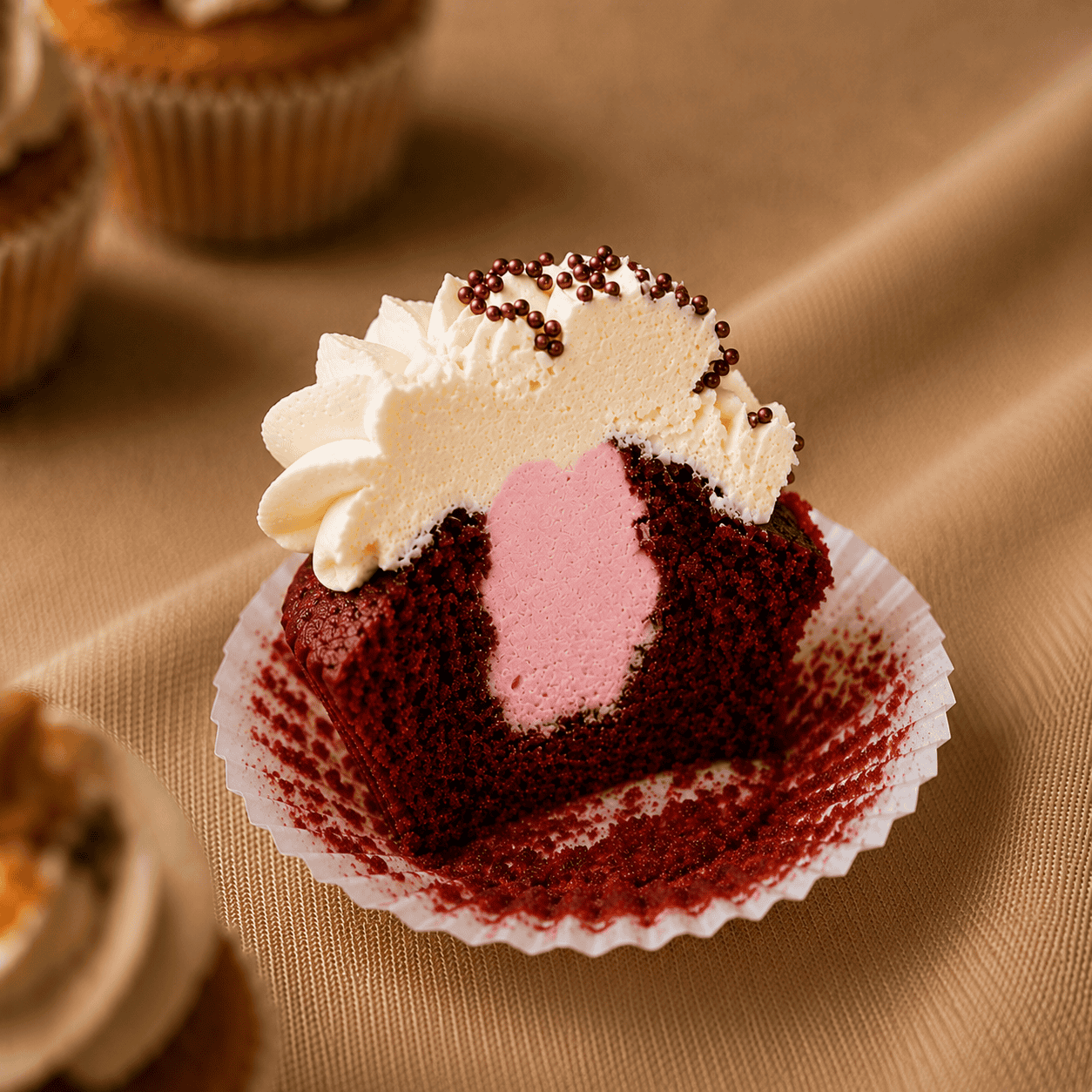 Grote cupcake met roze vulling