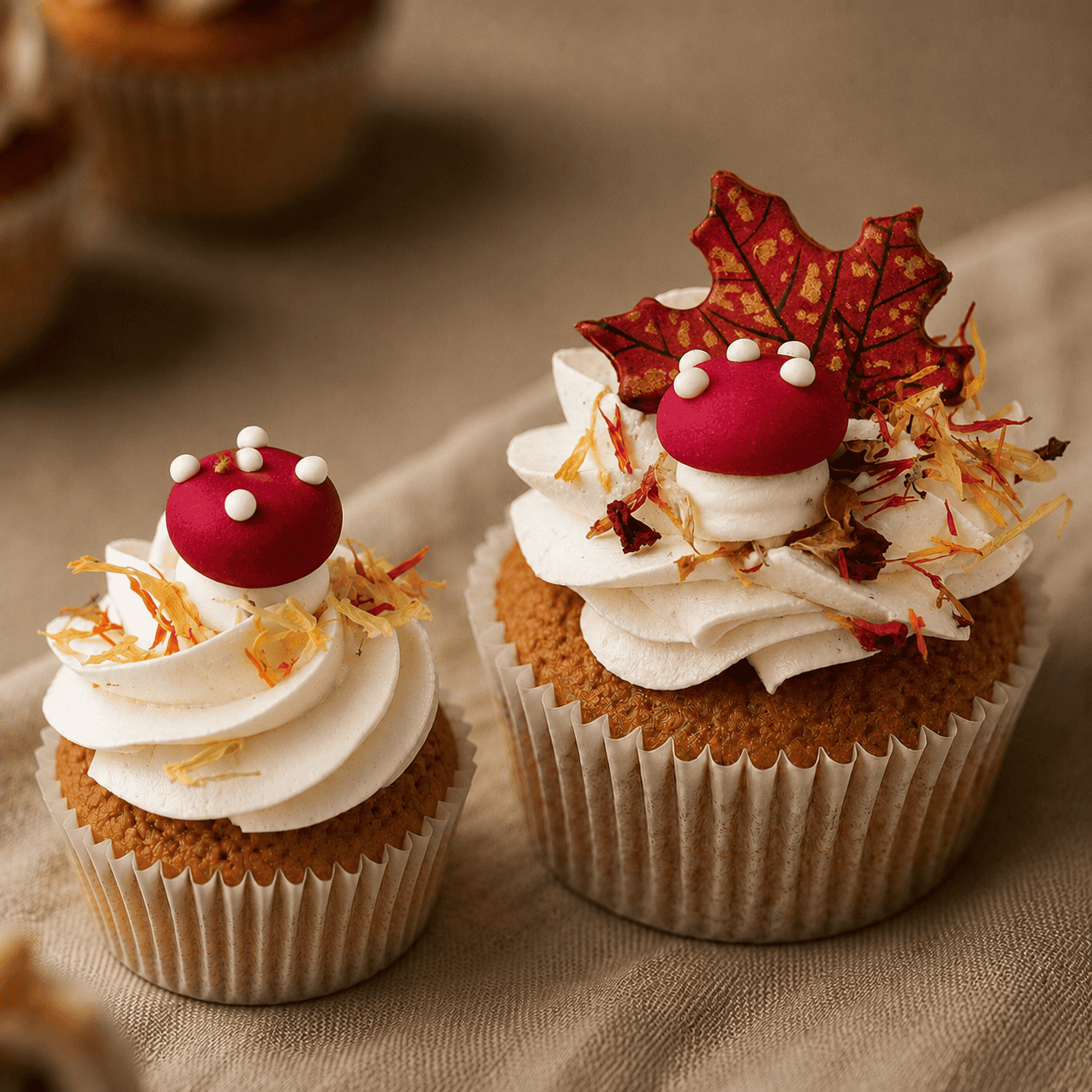 Thanksgiving Mini vs grote cupcake met paddenstoel