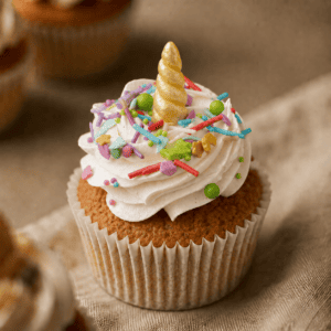Grote cupcake met sprinkels en unicorn