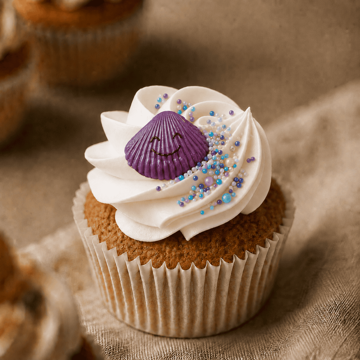 Zeemeermin cupcake met schelp
