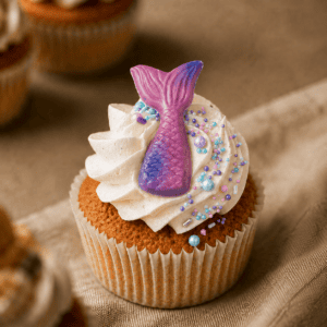 Zeemeermin cupcake met staart en sprinkels