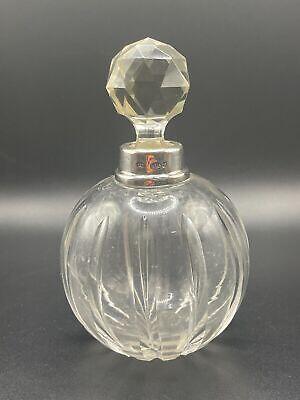 Edwardian Silver-Topped Cut Glass Scent Bottle w/ Faceted Stopper – London 1911