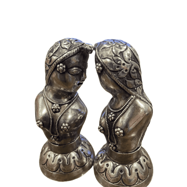Antique Indian Sterling Silver Salt & Pepper Shakers Figural Maidens
