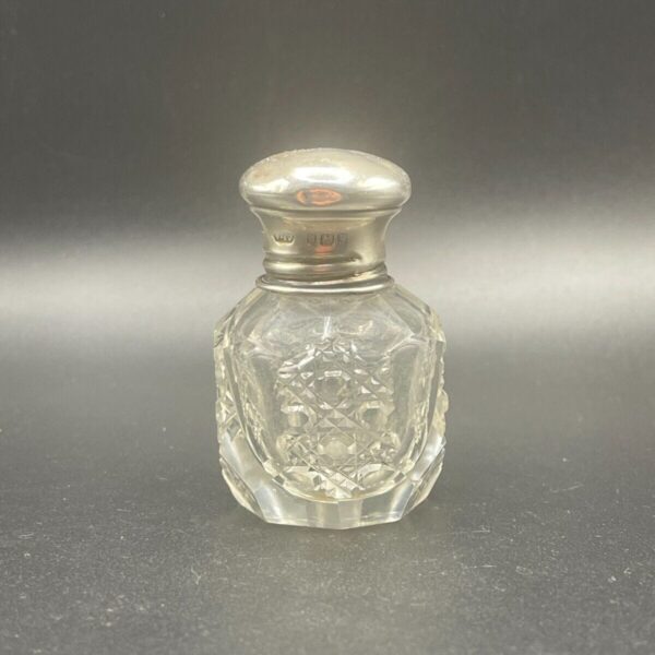 Antique Cut Glass Perfume Bottle with Sterling Silver Lid - London 1923