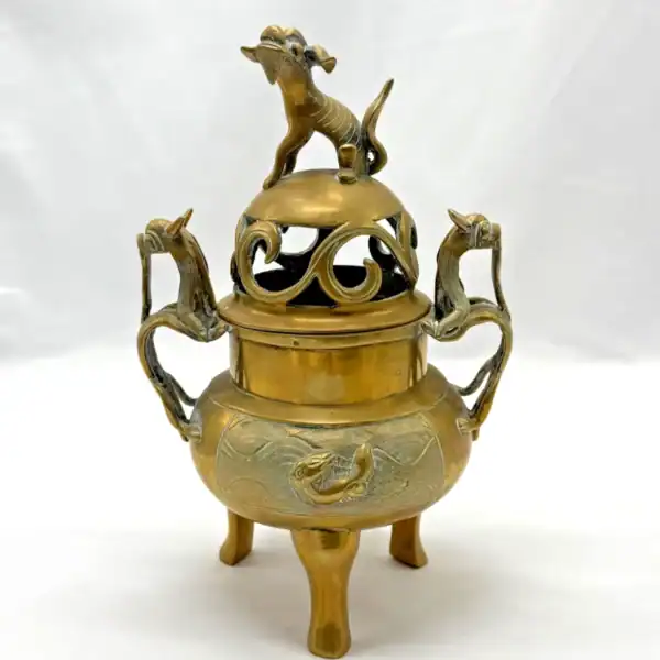 Chinese Brass Dragon Tripod Censer Qianlong Mark