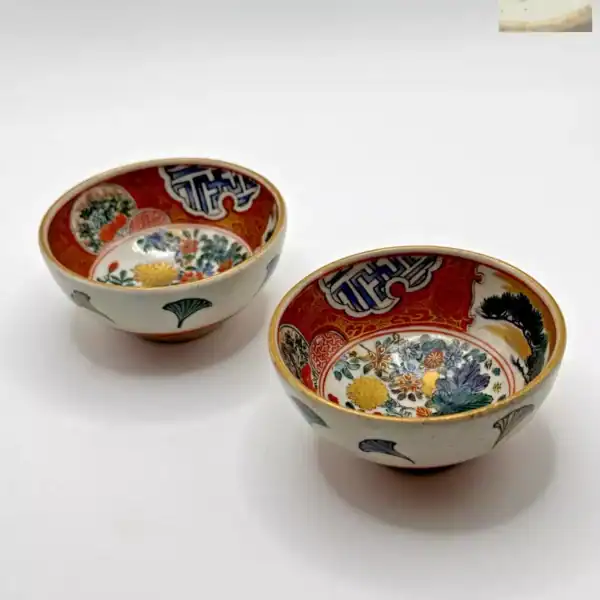 Antique Japanese Kutani Hand Painted Meiji Tea Cups