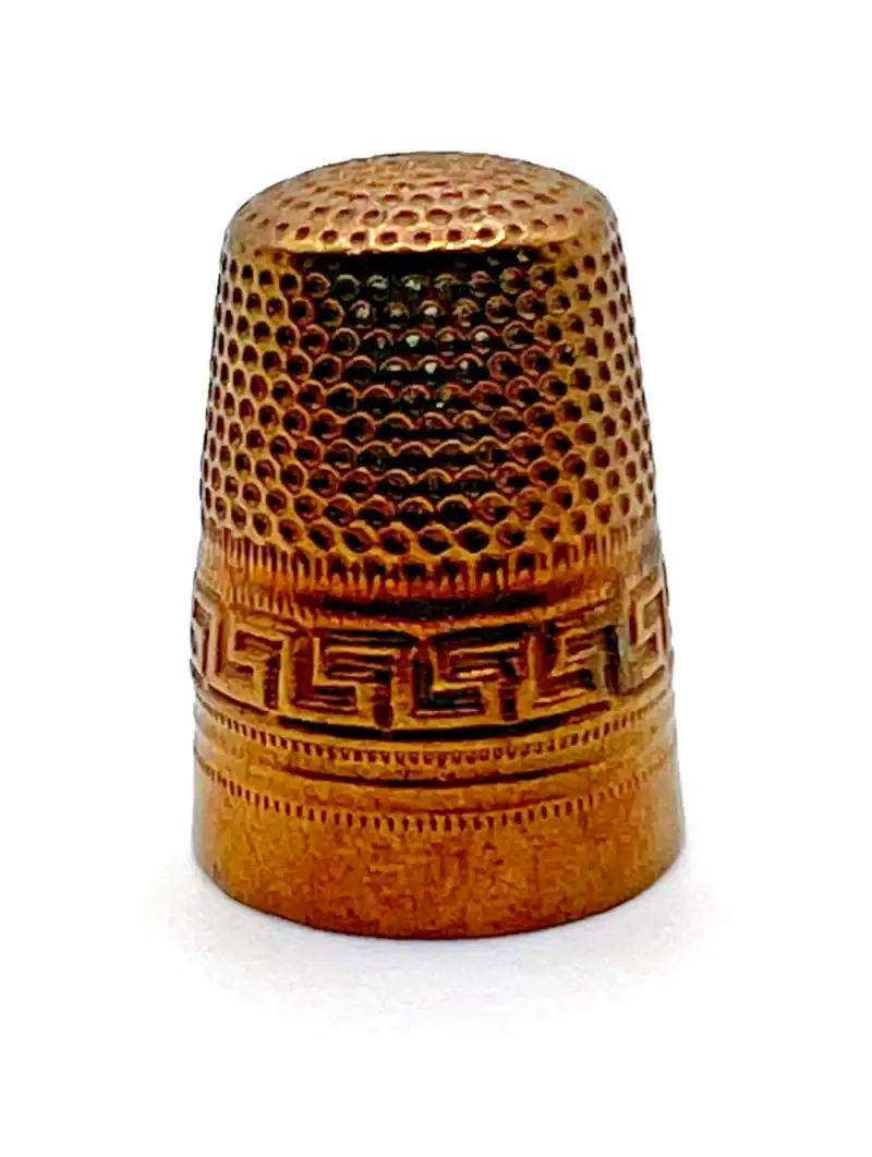 Vintage Brass Sewing Thimble with Greek Key Pattern | Antique Needlework Tool