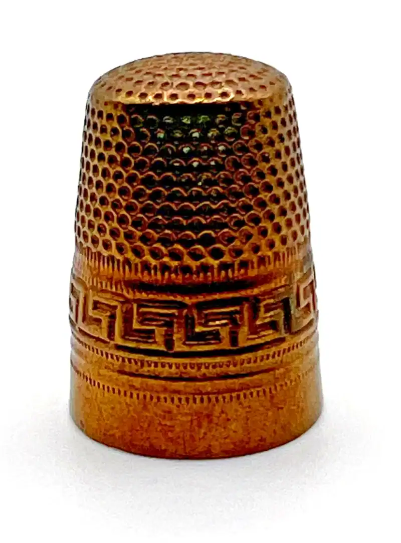 Vintage Brass Sewing Thimble with Greek Key Pattern | Antique Needlework Tool