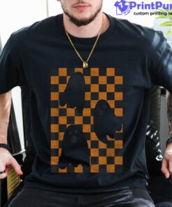 Halloween Ghosts Spooky Season Checker Board Distressed Unisex Shirt