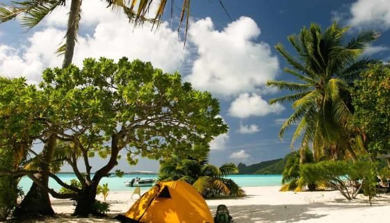 Camp,On,The,Paradise,Tropical,Beach,,Maupiti,,French,Polynesia