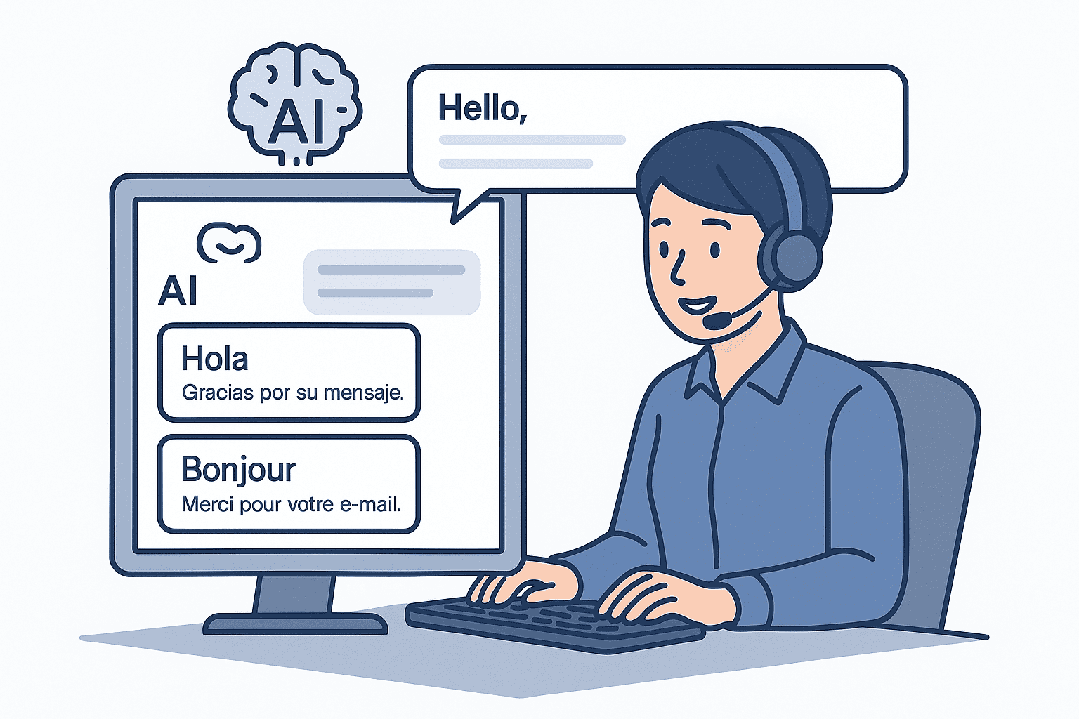 Customer service agent managing multilingual emails with AnswerPal AI automation.