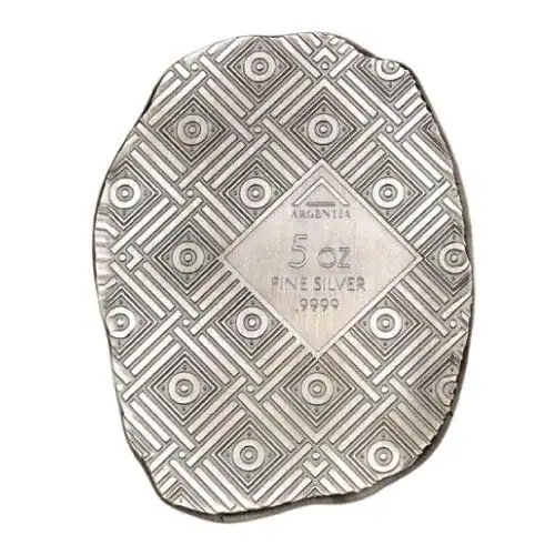 reverse view of 5oz silver bar with central text cartouche
