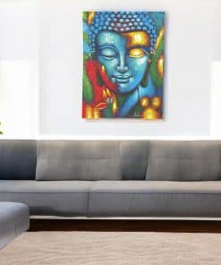 Alternative view of Blue And Gold Buddha Painting -  Flowers 75x55cm