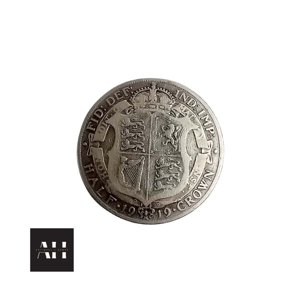 Close-up of 1919 Half Crown in good collectable grade showing natural tone and detailed design.