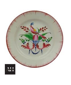 19th-century French Faience Plate featuring a tropical bird and floral motifs from Les Islettes, Strasbourg, circa 1870