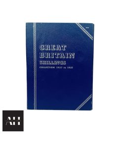 Close-up of Silver Shillings Collection showing George VI 1937–1951 reverse sides with English and Scottish varieties in Whitman folder.