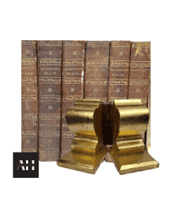 Antique Shakespeare Books, 1810 six volume set with gilded bookends, shabby chic decorative display.