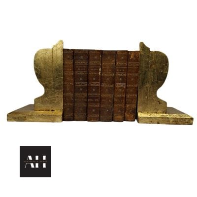 Antique Shakespeare Books, 1810 six volume set with gilded bookends, shabby chic decorative display.