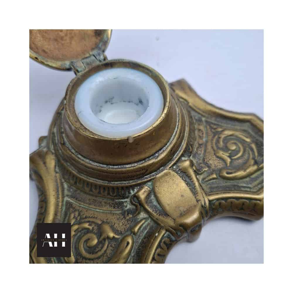 Single Brass Inkwell with Opaque Glass Liner - Image 2