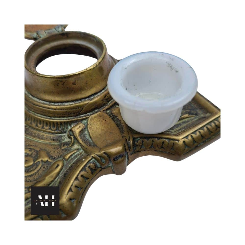 Single Brass Inkwell with Opaque Glass Liner - Image 3