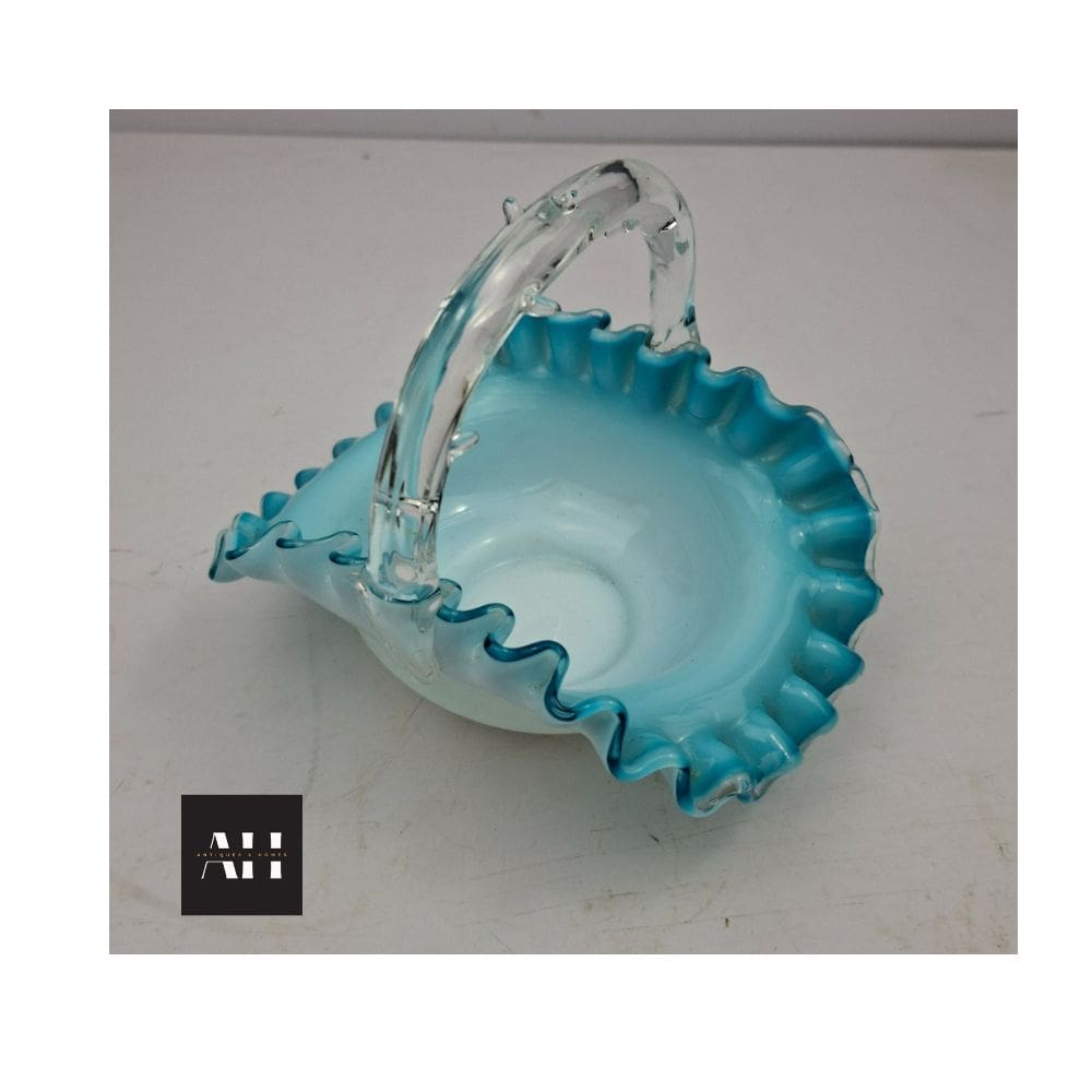 Opaline Basket, Victorian Blue Glass with Applied Thorn Handle - Image 5