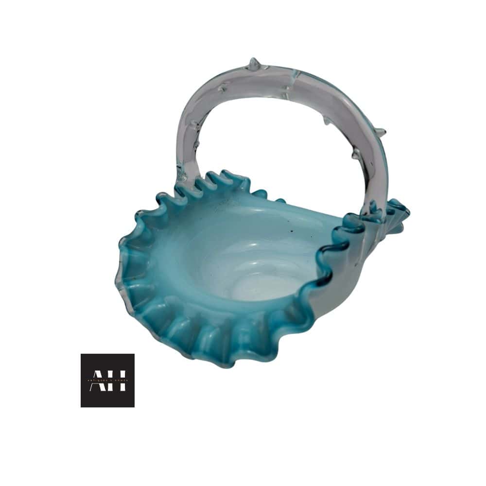 Opaline Basket, Victorian Blue Glass with Applied Thorn Handle - Image 3