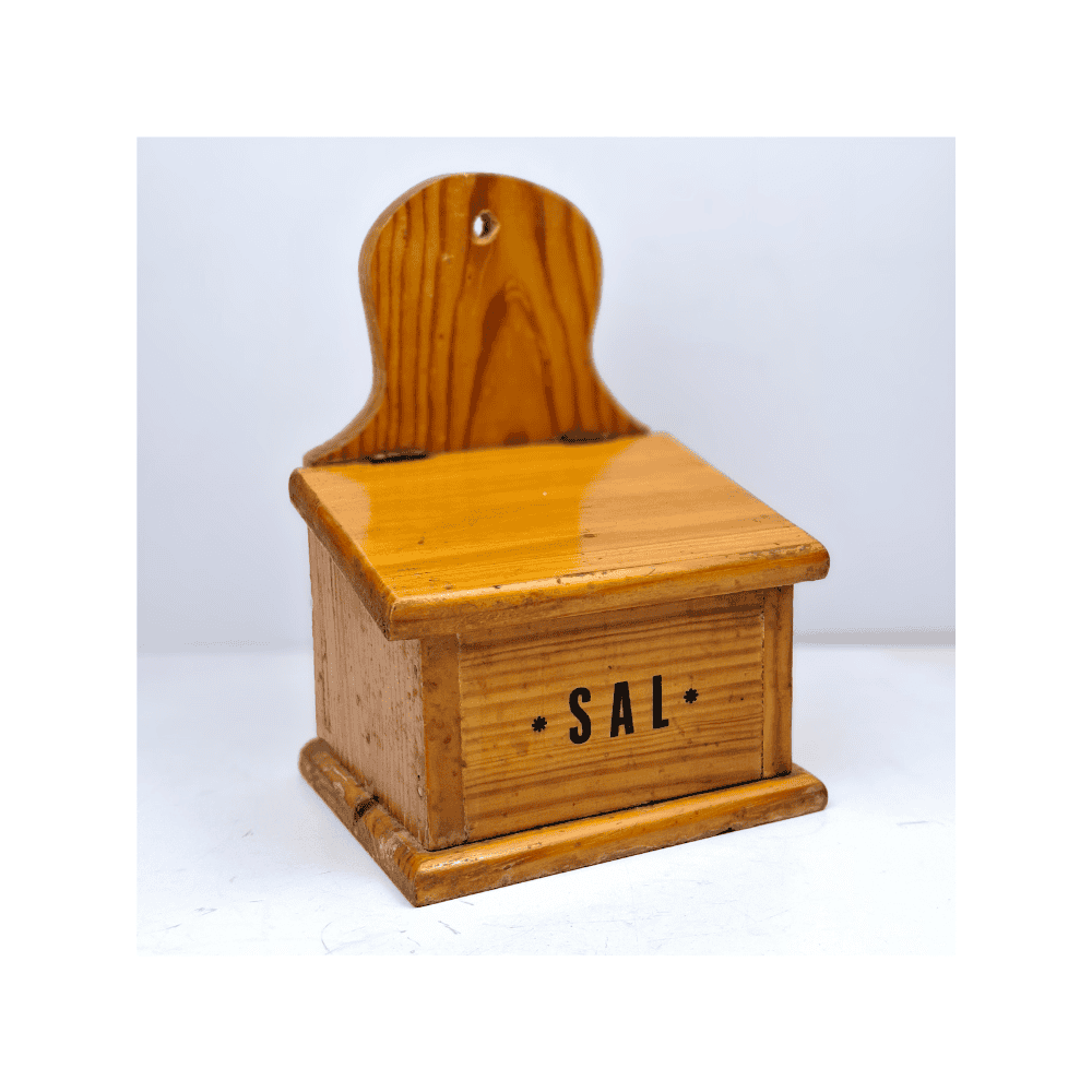 Spanish salt box made from pine, early to mid 20th century kitchenalia