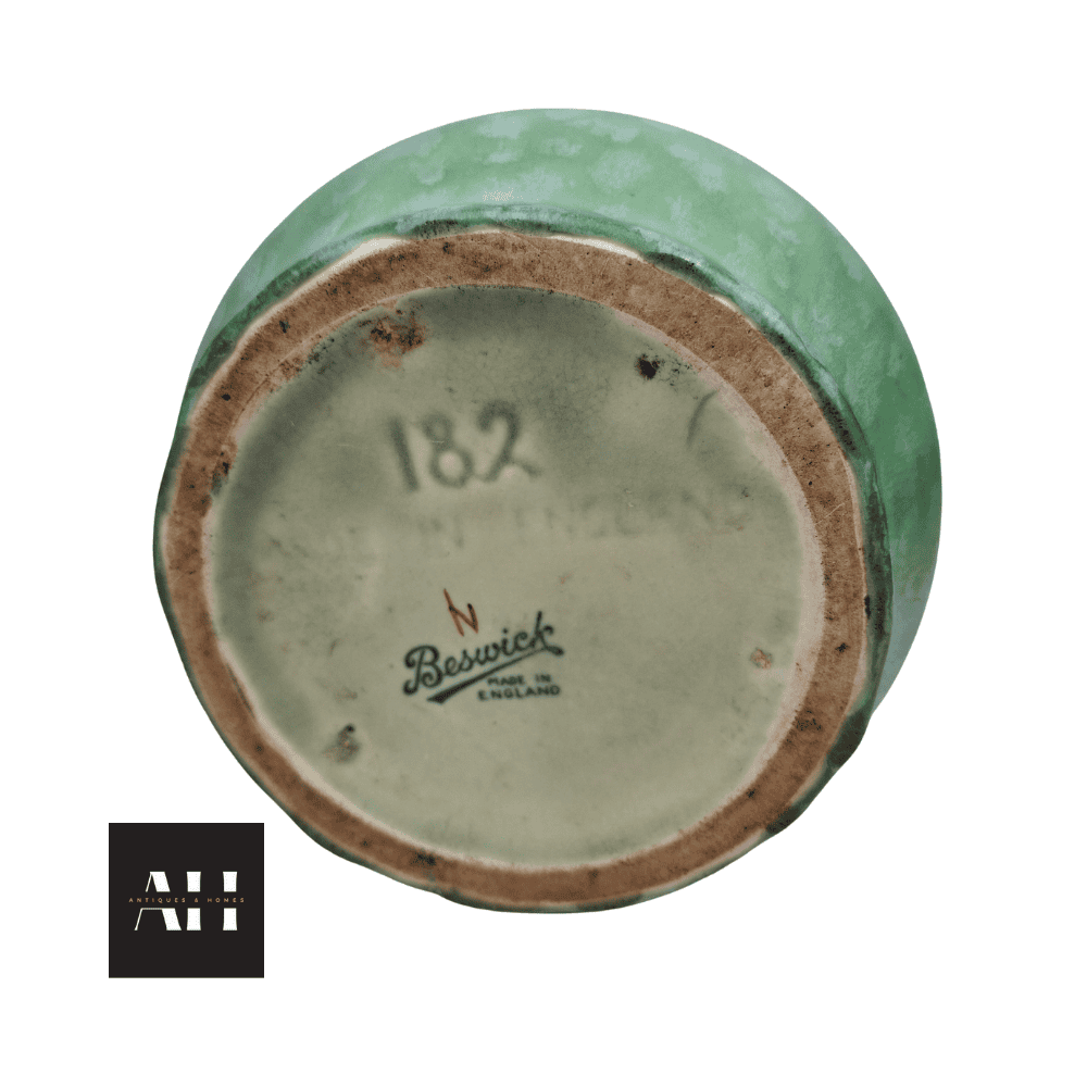 Base section of Beswick Art Deco drip glaze vase showing colour transition and age-related glaze crazing