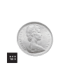 Obverse view of a 1966 Canadian Silver Dollar showing young portrait of Queen Elizabeth II.
