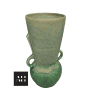 Green Beswick Art Deco drip glaze vase with twin loop handles shown from the front, featuring sculptural 1930s styling.