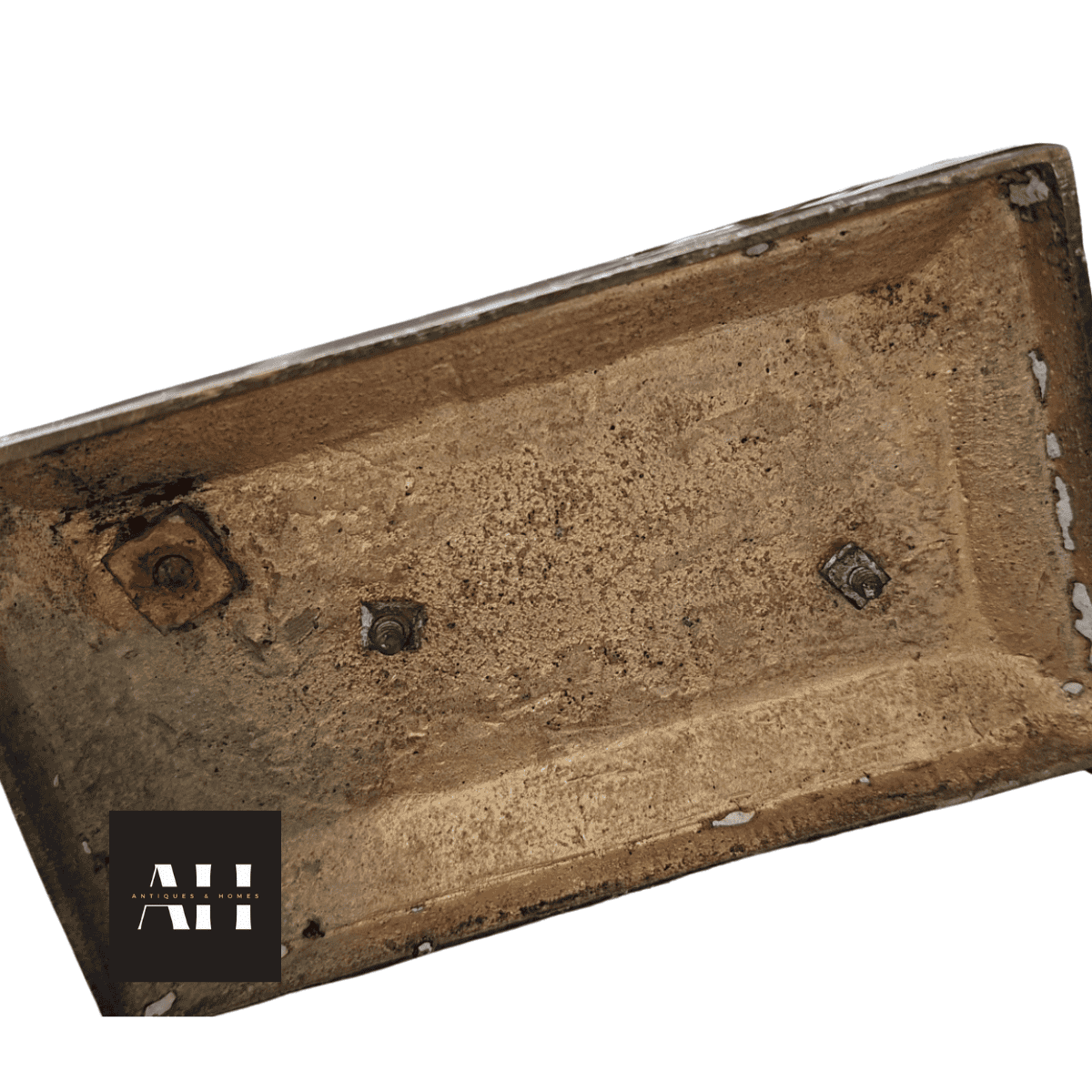 Underside of Antique Gilt Spaniel Candelabra base showing aged metal, original fixings and authentic late Victorian construction