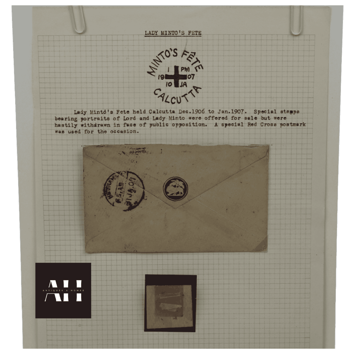 Lady Minto Fete cover and stamp piece displayed on album page