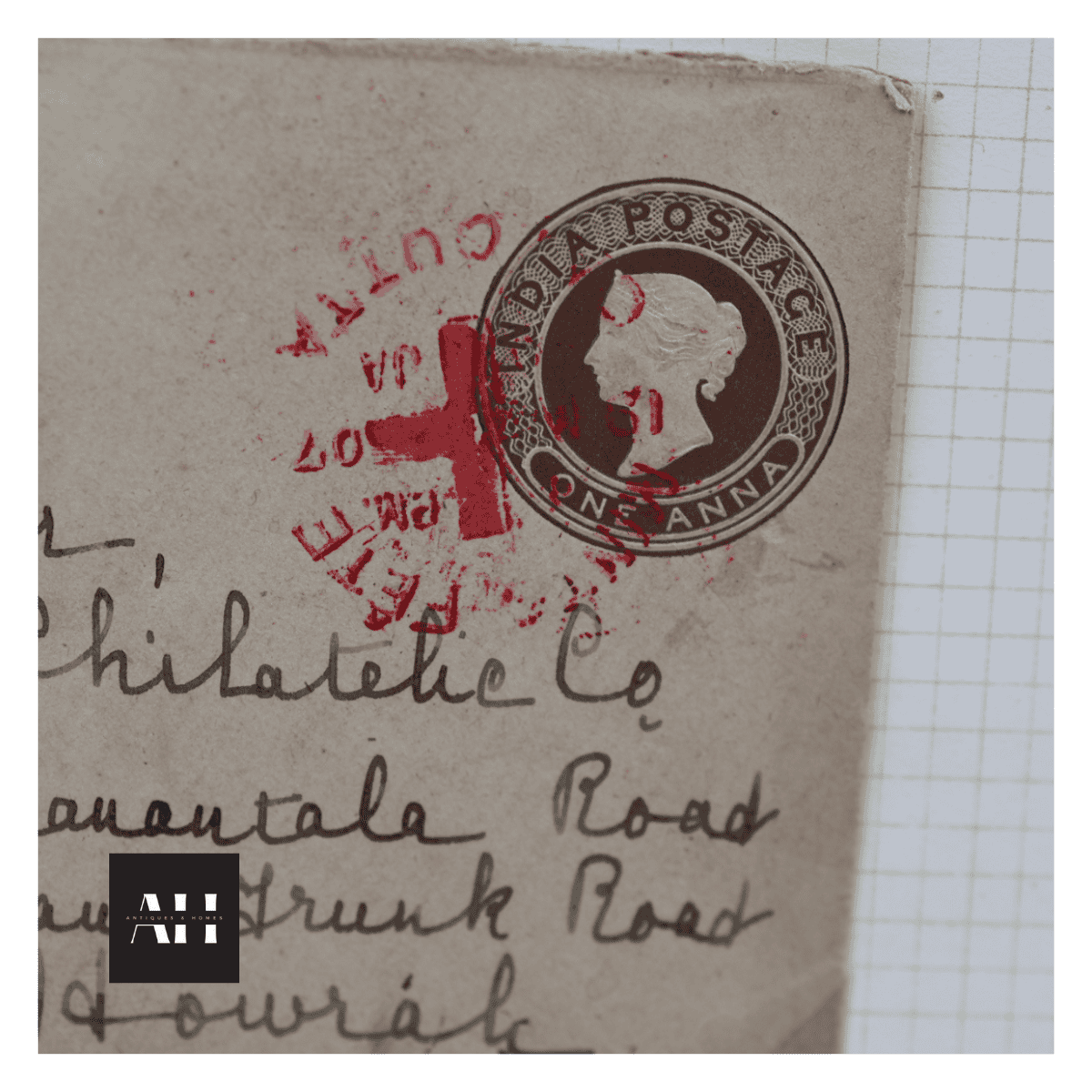 Close view of red cross Lady Minto Fete cancellation on Calcutta cover