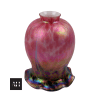 Loetz style glass shade with pink iridescent finish, pulled Phanomen trailing and frilled base, Bohemian art glass lamp shade