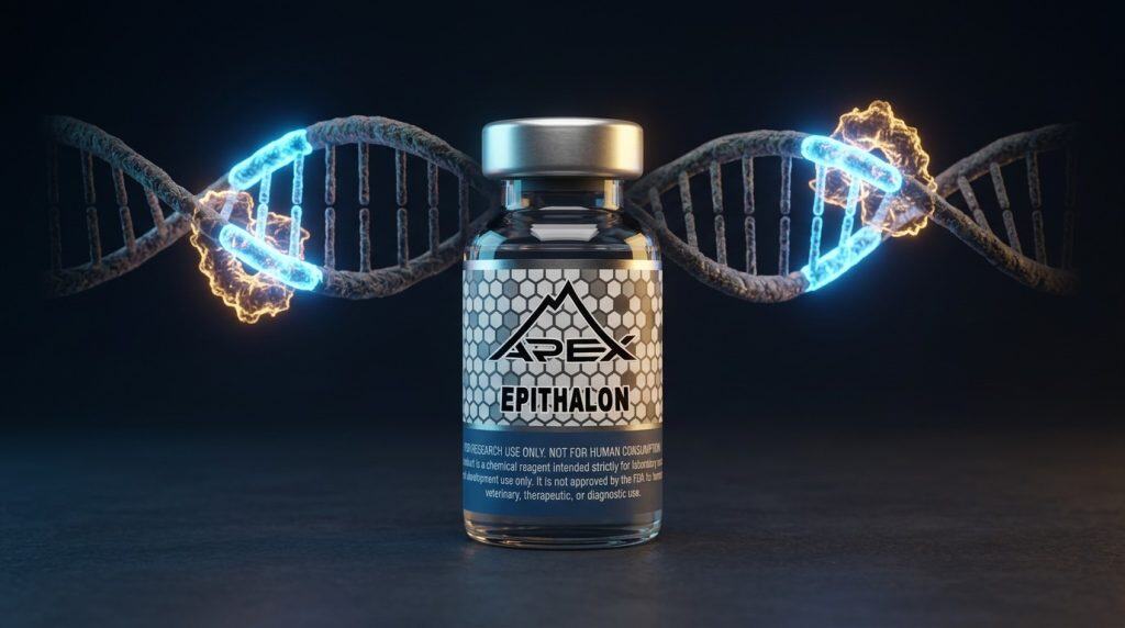 Epithalon telomerase activating peptide with DNA telomere visualization — longevity research — Apex Laboratory