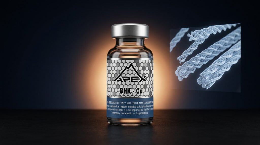 GHK-Cu copper peptide with collagen fiber visualization — tissue remodeling research — Apex Laboratory