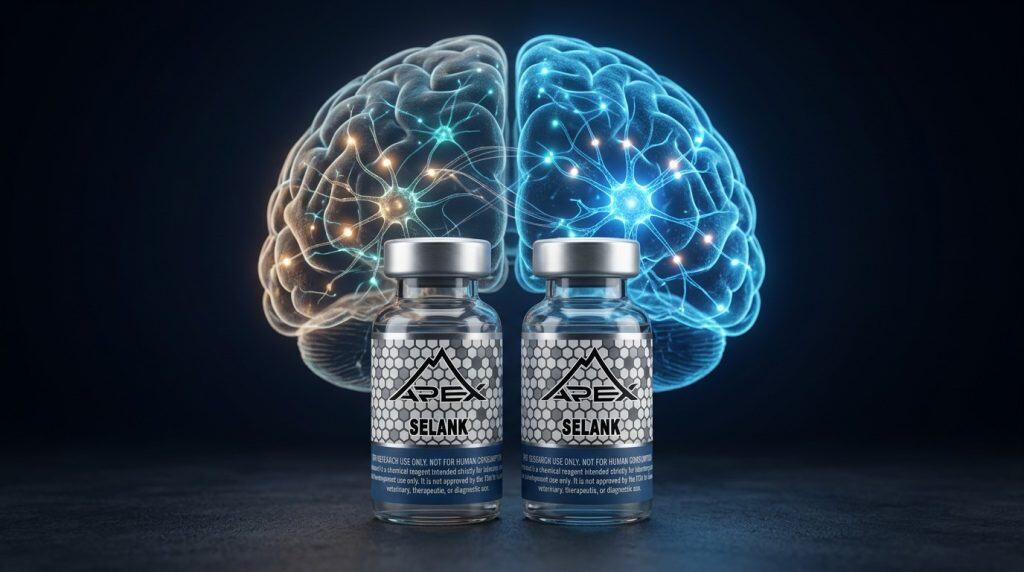 Selank and Semax nootropic research peptides with neural network brain visualization — Apex Laboratory