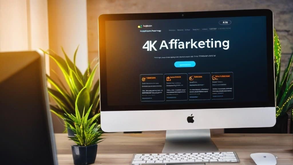 AppLuxe℠ app marketplace landing page on an iMac. Text reads: "4K Affarketing.