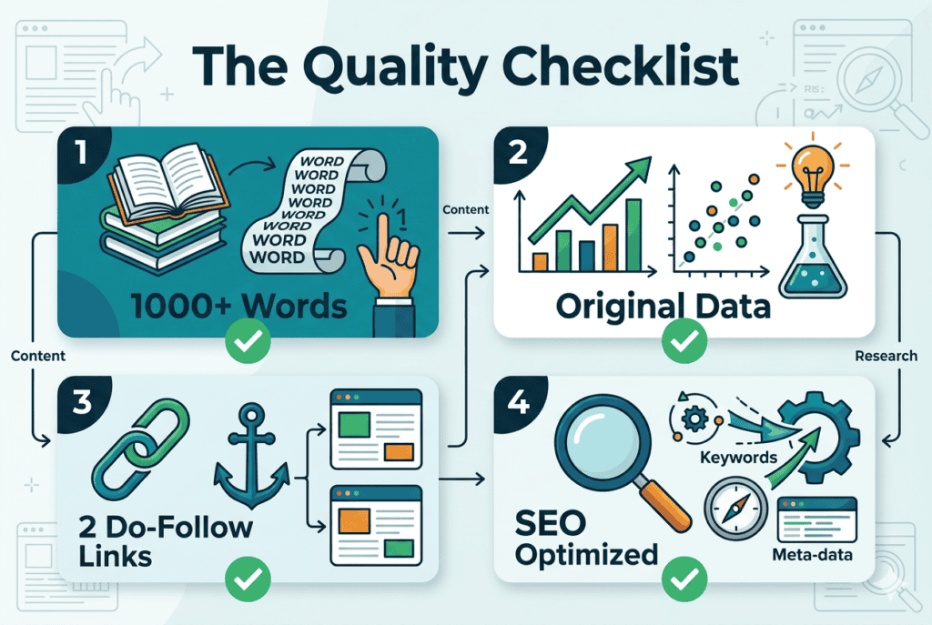 Qualitäts-Checklistengrafik: 1000+ Wörter, Originaldaten, Do-Follow-Links, SEO-optimiert.