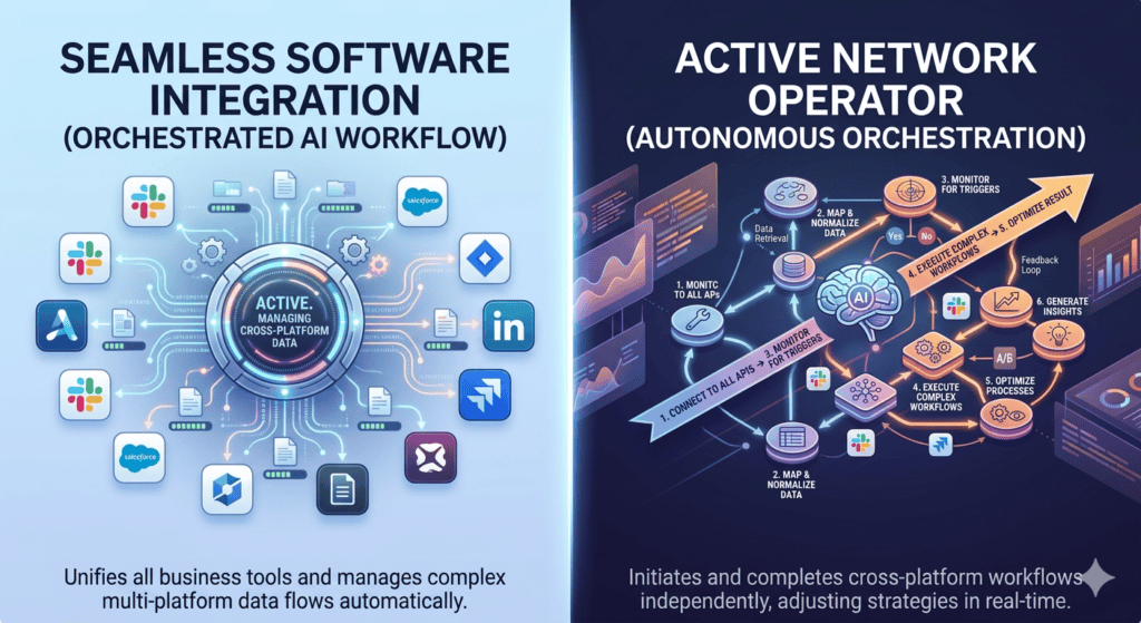 Integración de software sin problemas y operador de red activo con orquestación de flujo de trabajo de IA.