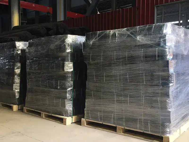 Palletized HDPE geocell panels ready for rapid deployment and installation on site