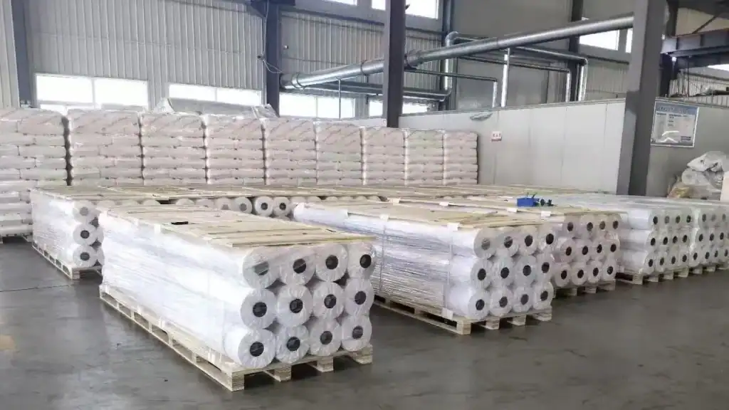 Large inventory of EPDM geomembrane rolls in warehouse ready for quick dispatch
