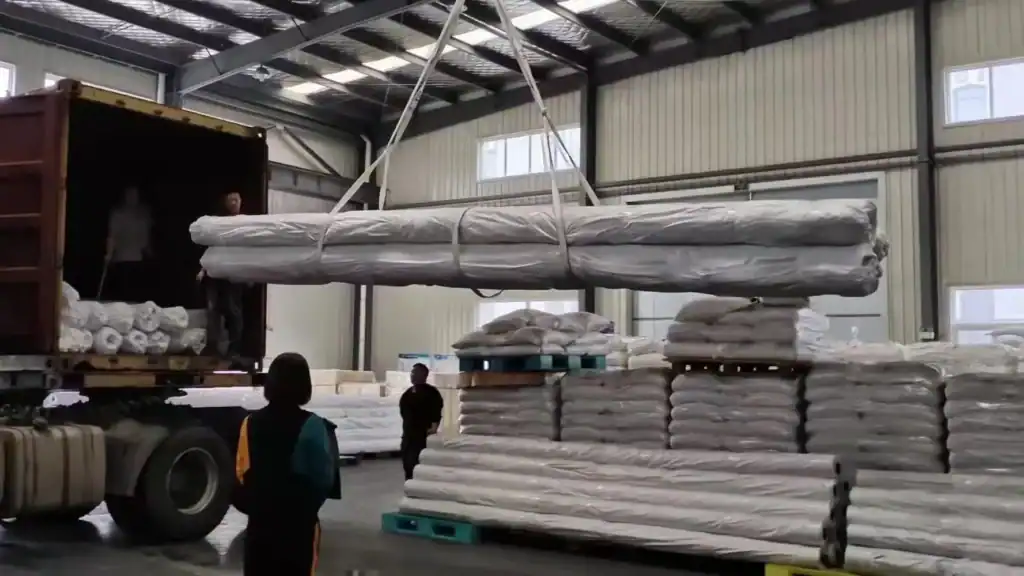 Container loading of bulk EPDM pond liner orders for global distribution
