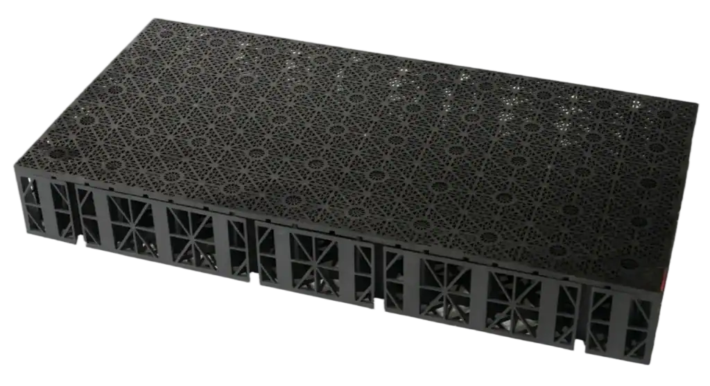 High-strength 150mm geocellular attenuation tank module with 95% void ratio for shallow drainage