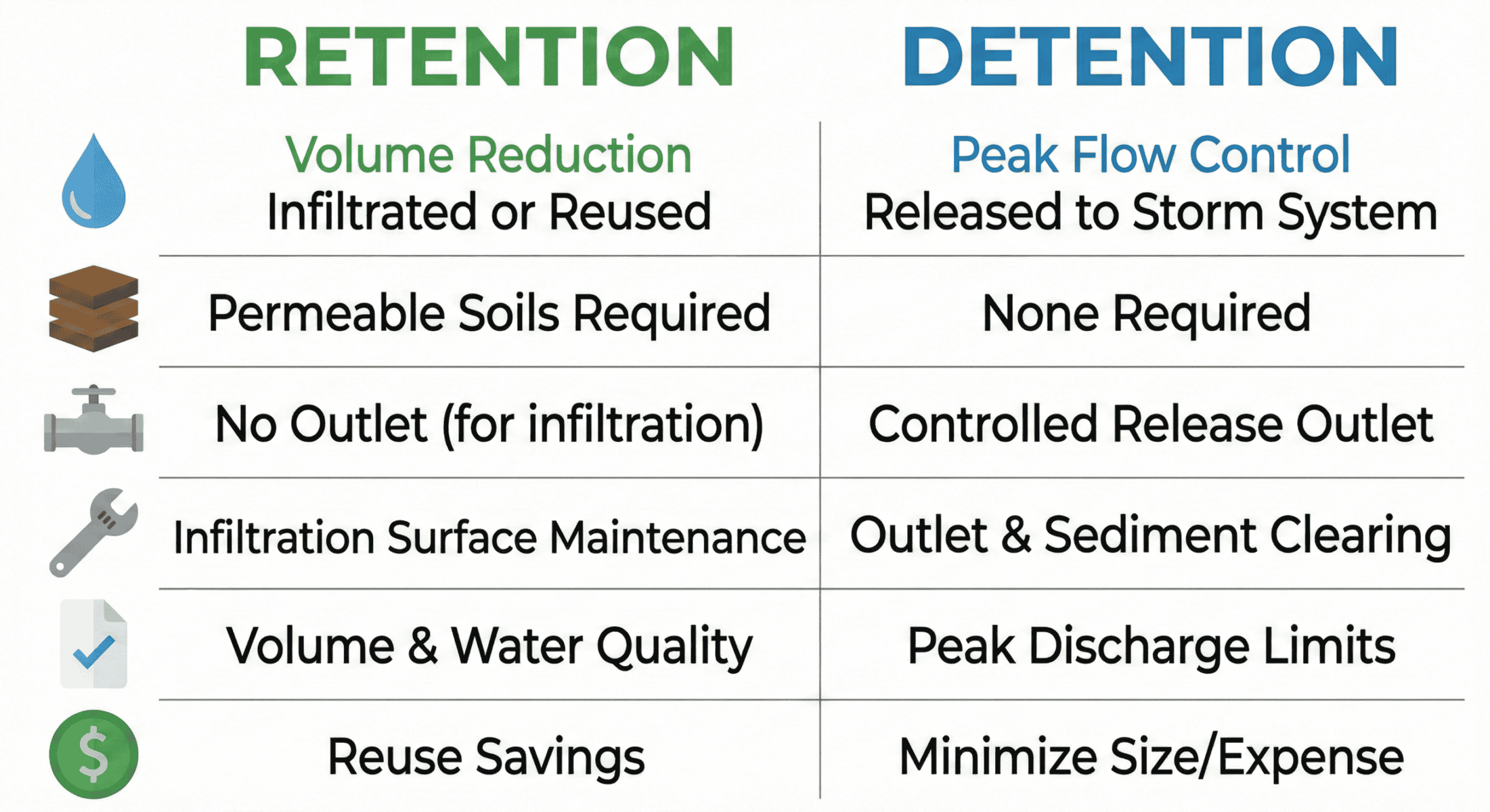 Hybrid detention retention system showing combined stormwater management approach with permanent pool and controlled outlet
