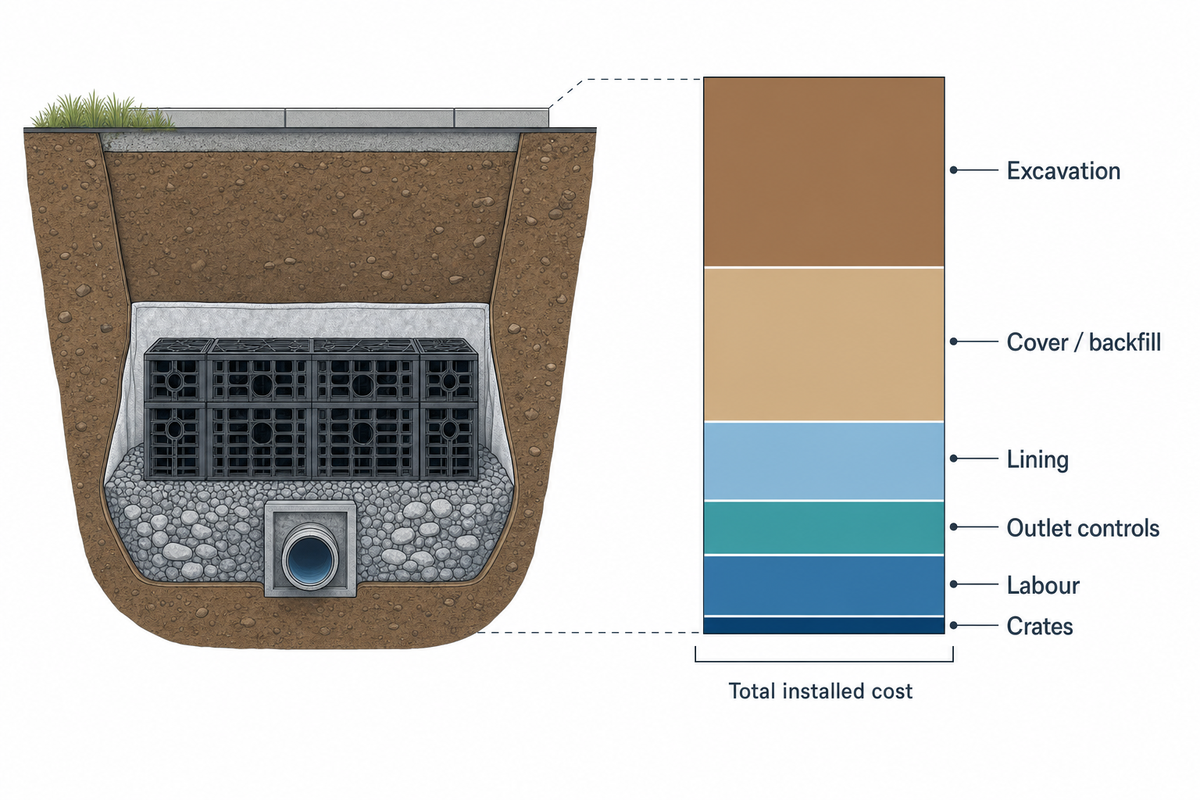 What Drainage Crates Cost, Price per m³ & the Real Drivers — AQUA RainWater Solutions