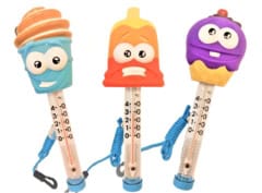Drie grappige thermometers met cartoon-designs.