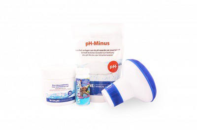 Zwembadonderhoud set met pH-verlager en dispenser