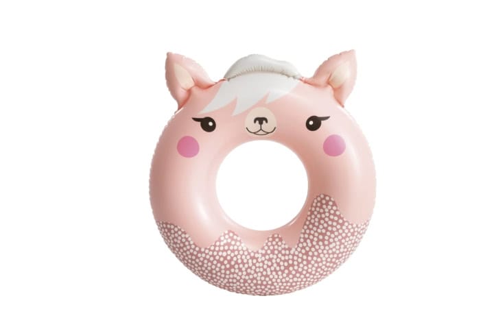 Roze zwemband met alpaca-gezicht illustratie